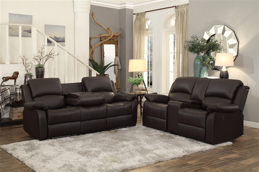 Clarkdale 2 Piece Double Reclining Sofa Set In Dark Brown By