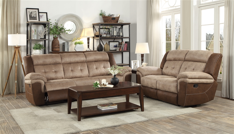 Chai 2 Piece Double Reclining Sofa Set in Two-tone Brown by Home - HEL-9980