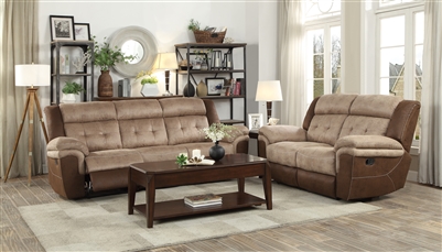 Chai 2 Piece Double Reclining Sofa Set in Two-tone Brown by Home Elegance - HEL-9980