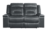 Darwan Double Lay Flat Reclining Love Seat in Dark Gray by Home Elegance - HEL-9999DG-2