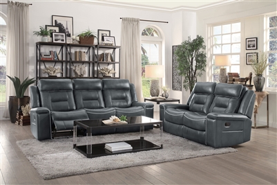 Darwan 2 Piece Double Lay Flat Reclining Sofa Set in Dark Gray by Home Elegance - HEL-9999DG