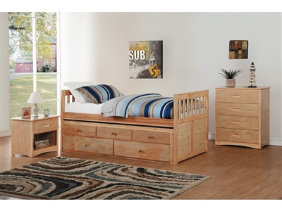 Bartly Twin/Twin Trundle Bed with Two Storage Drawers in Pine by Home Elegance - HEL-B2043PR-1