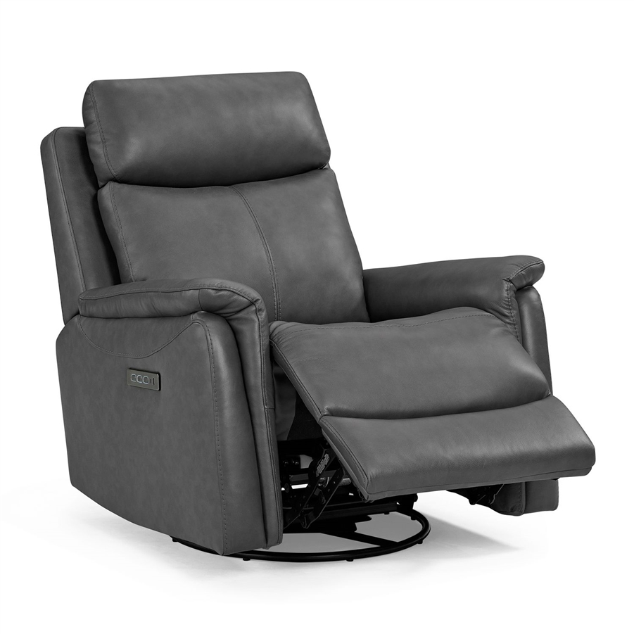 Rowland Transitional Swivel Power Recliner Chair in Aline Coal Leather ...