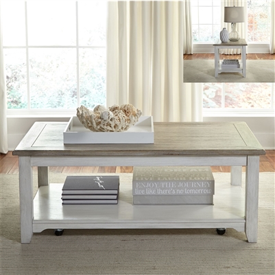 Summerville Cocktail Table in Soft White Wash Finish with Wire Brushed Gray Tops by Liberty Furniture - 171-OT1010