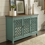 Kensington 3 Door Accent Cabinet in Turquoise Finish with Worn Wood Tone Top by Liberty Furniture - 2011-AC5636