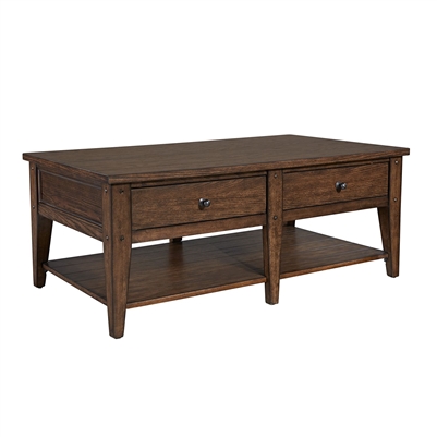 Lake House Drawer Cocktail Table in Rustic Brown Oak Finish by Liberty Furniture - 210-OT1010