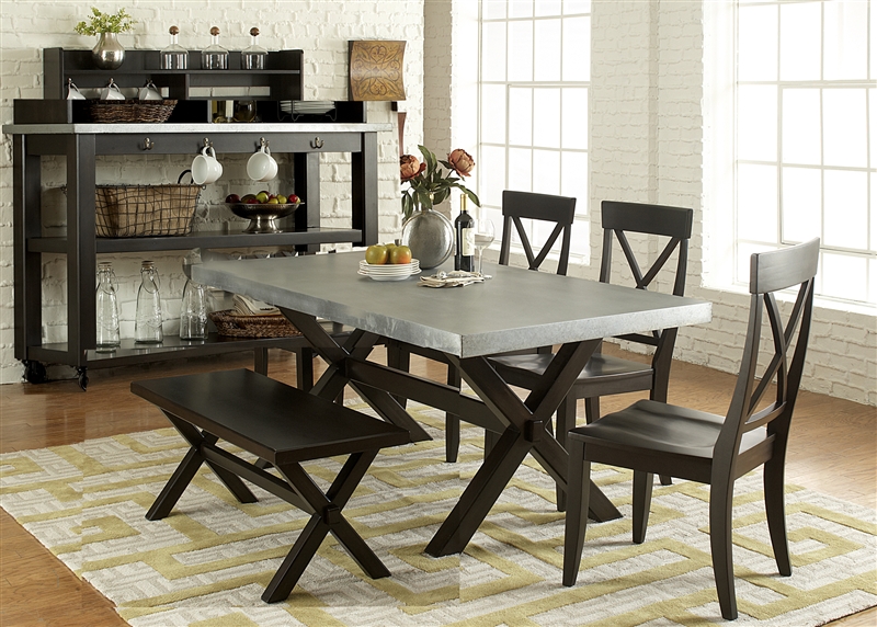 Keaton 6 Piece Dining Set In Charcoal, Charcoal Dining Room Set