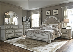 Magnolia Manor Upholstered Bed 6 Piece Bedroom Set in Antique White Finish by Liberty Furniture - 244-BR-QUBDMN