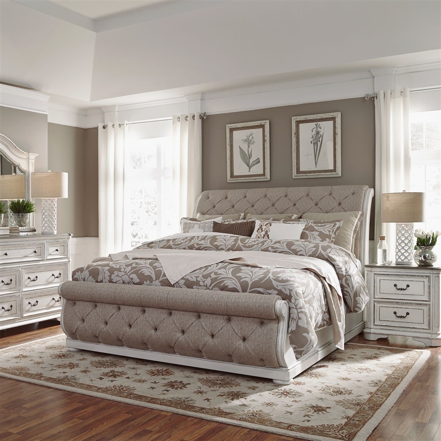 Magnolia Manor Upholstered Sleigh Bed In Antique White Finish By Liberty Furniture 244 Br Qusl