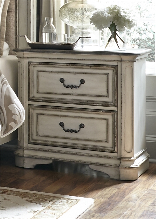Magnolia Manor 2 Drawer Night Stand In Antique White Finish By Liberty Furniture 244 Br61