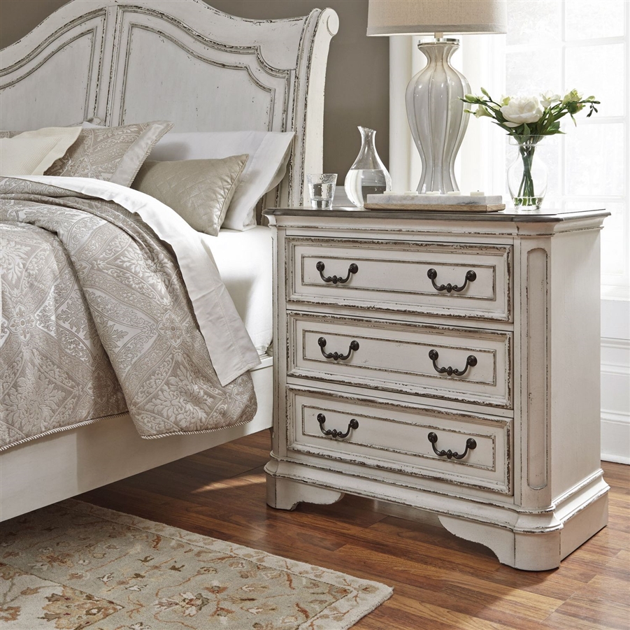 Magnolia Manor 3 Drawer Bedside Chest in Antique White Finish by ...