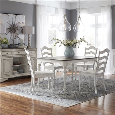 Magnolia Manor Leg Table 5 Piece Ladder Back Chair Dining Set in Antique White Finish by Liberty Furniture - 244-CD-5LTS