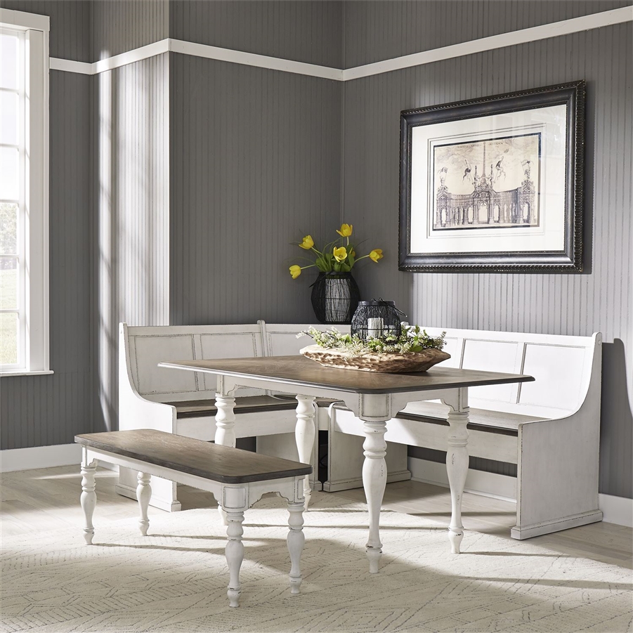 Magnolia Manor Nook Corner Rectangular Table 5 Piece Dining Set In Antique White Finish By Liberty Furniture 244 Cd 5rls