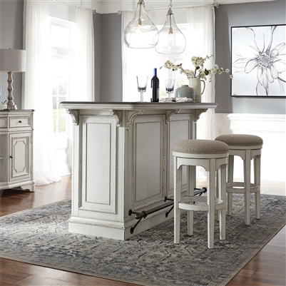 Magnolia Manor 3 Piece Bar Set with Marble Top in Antique White Finish by Liberty Furniture - 244-DR-3PB