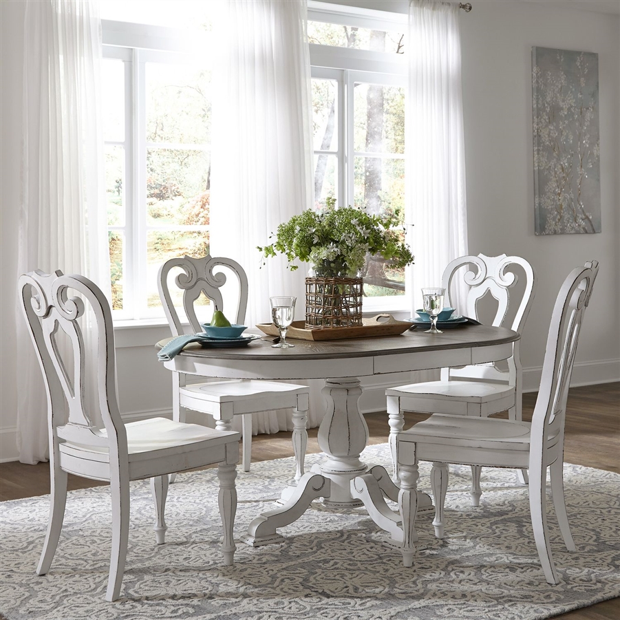 Magnolia Manor 5 Piece Pedestal Table Dining Set in Antique White ...