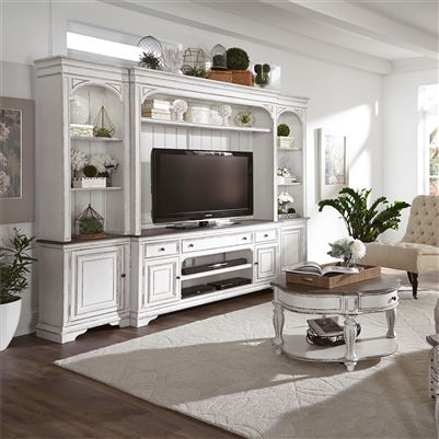 Magnolia Manor 4 Piece Entertainment Wall in Antique White Finish by Liberty Furniture - 244-ENTW-ECP