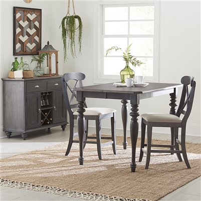 Ocean Isle 3 Piece Gathering Counter Height Table X Back Chairs Dining Set in Slate with Weathered Pine Finish by Liberty Furniture - 303G-CD-3GTS