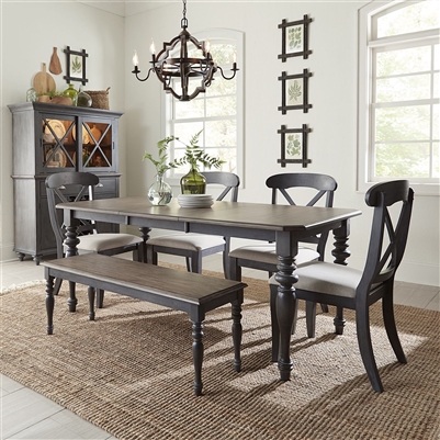 Ocean Isle 6 Piece Rectangular Leg Table X Back Side Chairs Dining Set in Slate with Weathered Pine Finish by Liberty Furniture - 303G-CD-6RTS