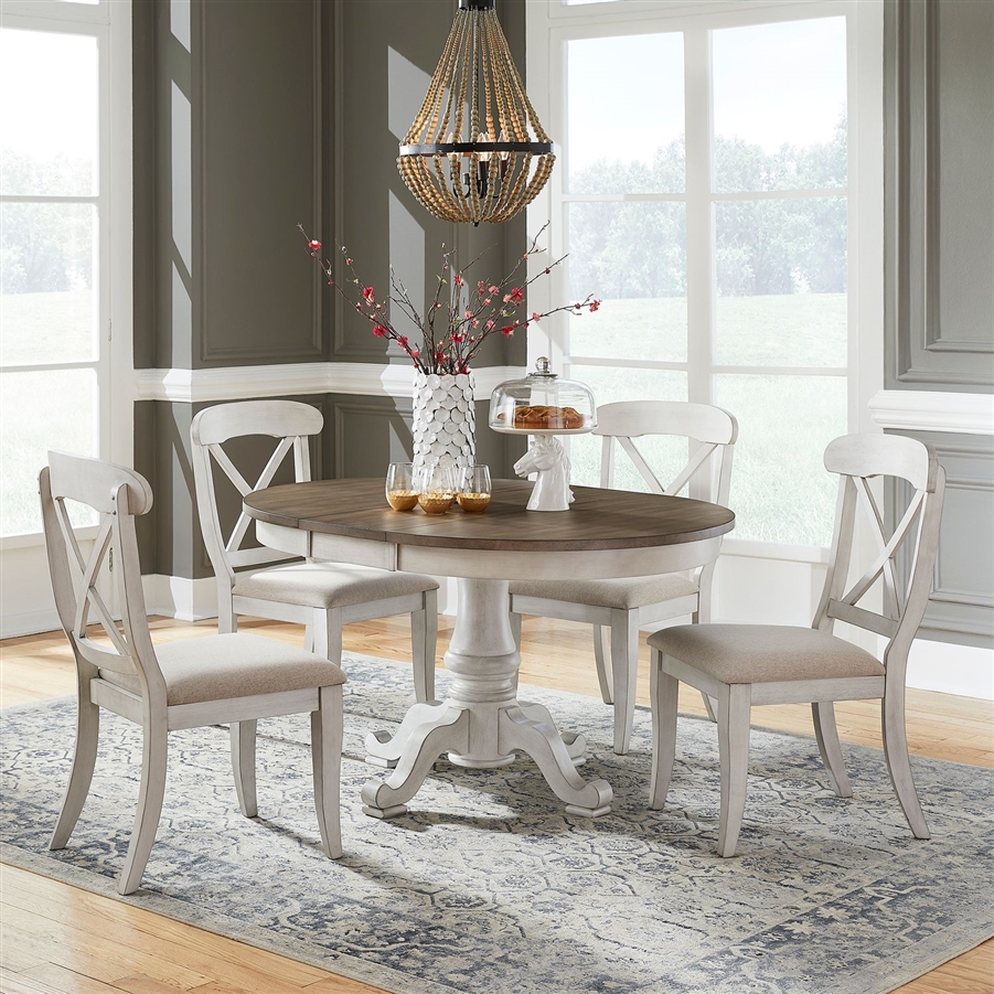 Ocean Isle 5 Piece Pedestal Table X Back Side Chairs Dining Set in ...