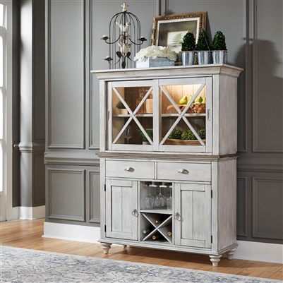 Ocean Isle Buffet and Hutch in Antique White Finish with Weathered Pine by Liberty Furniture - 303G-CD-HB