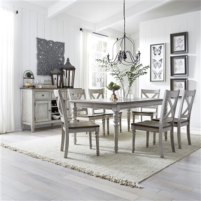 Cottage Lane Rectangular Leg Table 7 Piece Dining Set in Antique White Finish with Weathered Gray Tops by Liberty Furniture - 350-CD-7RLS