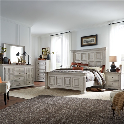 Big Valley Panel Bed 6 Piece Bedroom Set in Whitestone Finish by Liberty Furniture - 361W-BR-QPBDMN