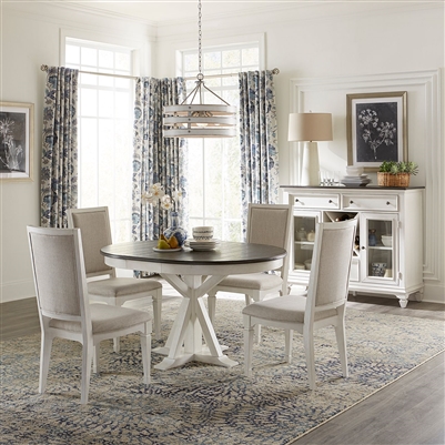 Allyson Park Single Pedestal Table 5 Piece Dining Set in Wirebrushed White Finish with Wire Brushed Charcoal Tops by Liberty Furniture - 417-DR-A5PDS