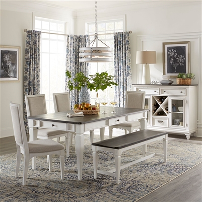 Allyson Park Rectangular Leg Table 6 Piece Dining Set in Wirebrushed White Finish with Wire Brushed Charcoal Tops by Liberty Furniture - 417-DR-A6RTS