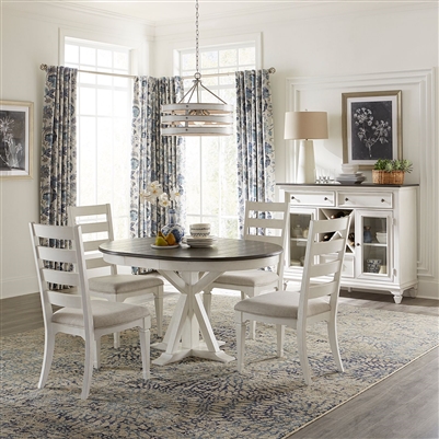 Allyson Park Single Pedestal Table 5 Piece Dining Set in Wirebrushed White Finish with Wire Brushed Charcoal Tops by Liberty Furniture - 417-DR-O5PDS