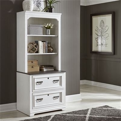 Allyson Park Bunching Lateral File Cabinet and Hutch in Wirebrushed White Finish by Liberty Furniture - 417-HO135