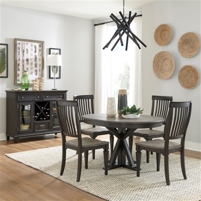 Allyson Park Single Pedestal Table 5 Piece Dining Set in Wirebrushed Black Forest Finish with Ember Gray Tops by Liberty Furniture - 417B-DR-5PDS