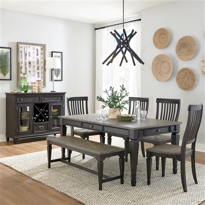 Allyson Park Rectangular Leg Table 6 Piece Dining Set in Wirebrushed Black Forest Finish with Ember Gray Tops by Liberty Furniture - 417B-DR-6RTS