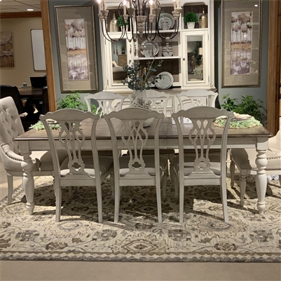 Abbey Road Rectangular Leg Table Mixed Chairs 9 Piece Dining Set in Porcelain White Finish with Churchill Brown Tops by Liberty Furniture - 455W-DR-9