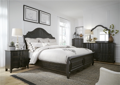 Chesapeake Sleigh Bed 6 Piece Bedroom Set in Wire Brushed Antique Black Finish by Liberty Furniture - 493-BR-QSLDMN