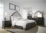 Chesapeake Upholstered Bed 6 Piece Bedroom Set in Wire Brushed Antique Black Finish by Liberty Furniture - 493-BR-QUBDMN