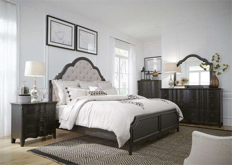 Chesapeake Upholstered Bed 6 Piece Bedroom Set In Wire Brushed Antique Black Finish By Liberty Furniture