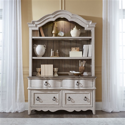 Chesapeake Credenza and Hutch in Wirebrushed Antique White Finish by Liberty Furniture - 493W-HO-CHS
