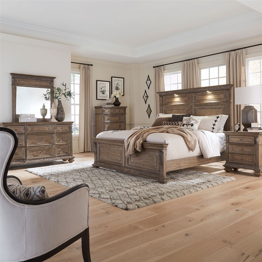 Carlisle Court Panel Bed 6 Piece Bedroom Set in Chestnut Finish by