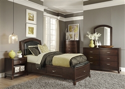 Avalon Youth Upholstered Storage Bed Bedroom Set in Dark Truffle Finish by Liberty Furniture - 505-YBR-T1S
