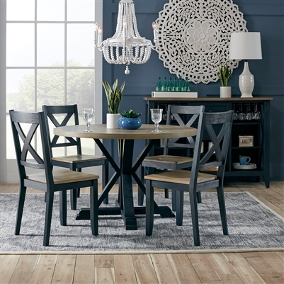 Lakeshore Round Single Pedestal Table 5 Piece Dining Set in Navy and Wood Finish by Liberty Furniture - 519-CD-5PDS