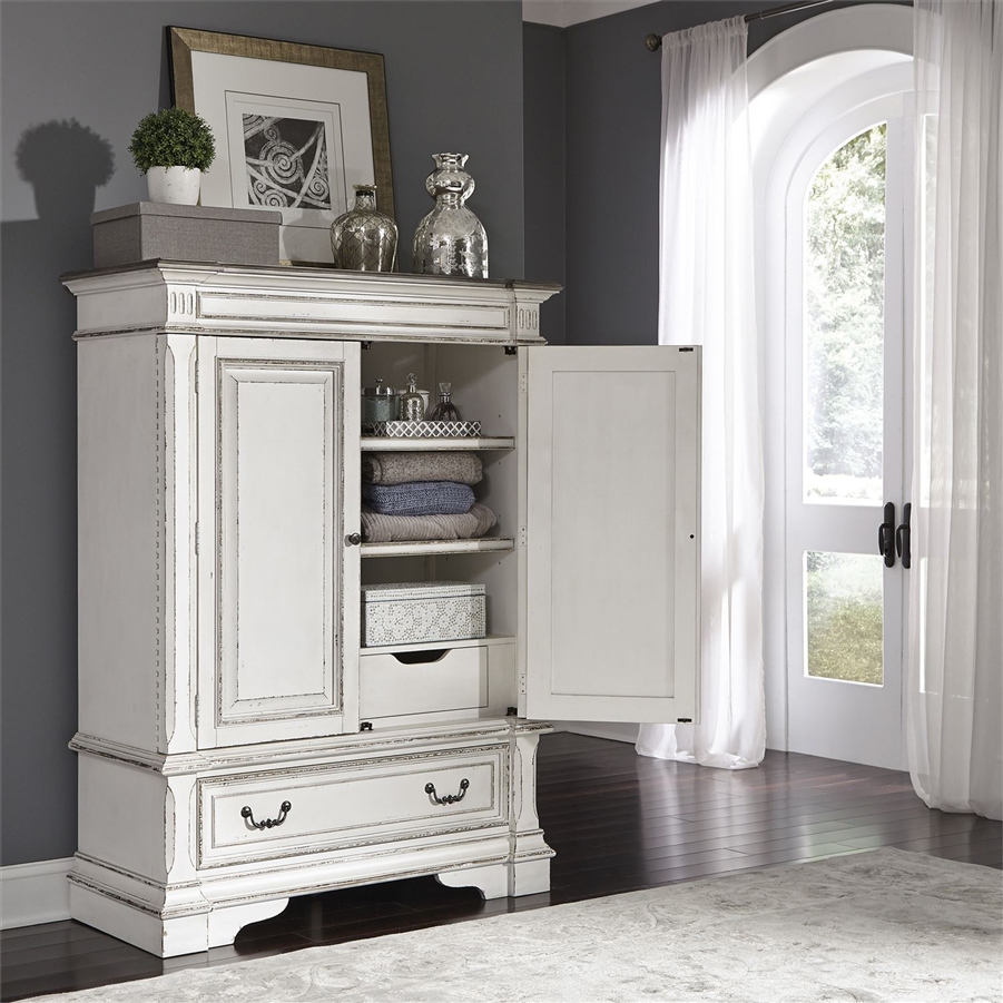 Abbey Park Panel Bed 6 Piece Bedroom Set in Antique White Finish