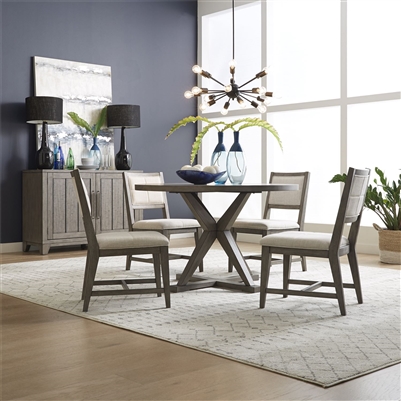 Crescent Creek Round Pedestal Table 5 Piece Dining Set in Weathered Gray Finish by Liberty Furniture - 530-CD-5PDS