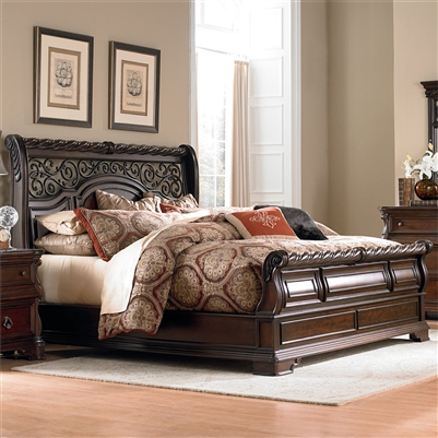Arbor Place Sleigh Bed in Brownstone Finish by Liberty Furniture - 575-BR-QSL