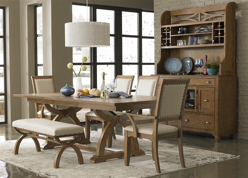 Town Country Trestle Table 7 Piece Dining Set In Sandstone Finish By Liberty Furniture Lib 603 P4296 7