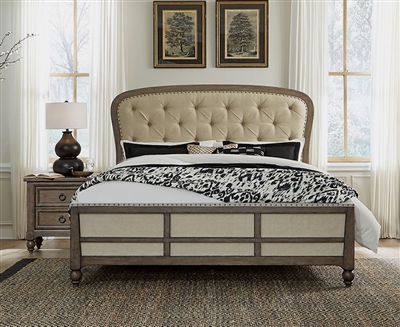 Americana Farmhouse Upholstered Shelter Bed in Dusty Taupe Finish by Liberty Furniture - 615-BR-QSH