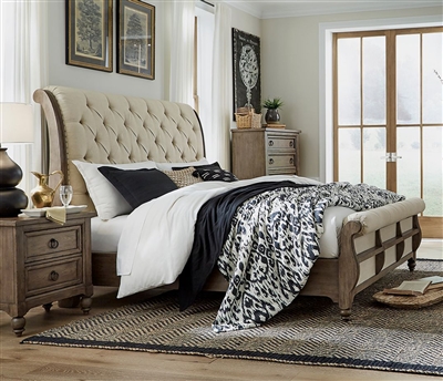 Americana Farmhouse Upholstered Sleigh Bed in Dusty Taupe and Black Finish by Liberty Furniture - 615-BR-QSL