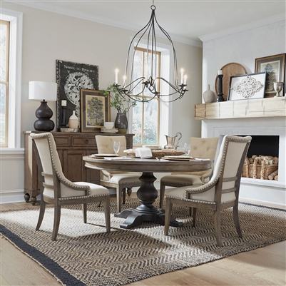 Americana Farmhouse Single Pedestal Table 5 Piece Dining Set in Dusty Taupe Finish by Liberty Furniture - 615-DR-5PDS