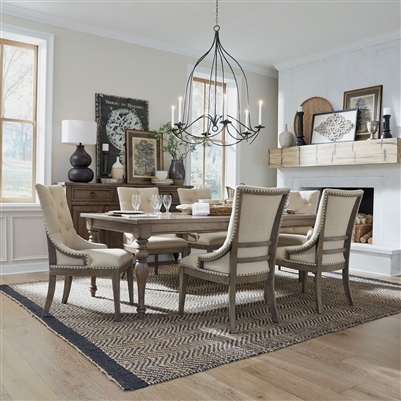 Americana Farmhouse Leg Table 7 Piece Dining Set in Dusty Taupe Finish by Liberty Furniture - 615-DR-7LGS