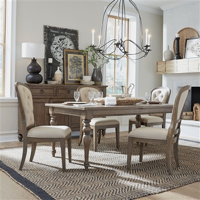 Americana Farmhouse Leg Table 5 Piece Dining Set in Dusty Taupe Finish by Liberty Furniture - 615-DR-O5LTS