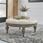 Americana Farmhouse Round Cocktail Ottoman in Taupe Finish by Liberty Furniture - 615-OT1080